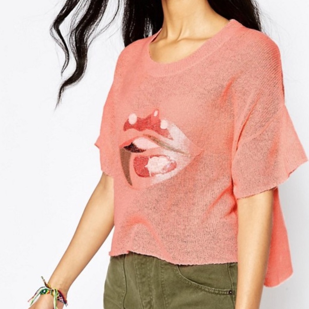 WILDFOX WHITE LABEL Vacation Lips Crop Sweater